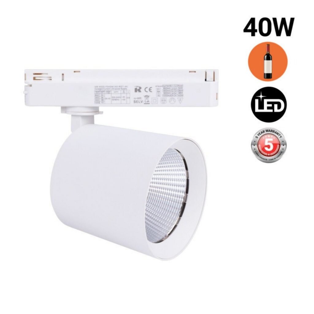 Vienfazis LED bėginis prožektorius – 40 W – Vyno parduotuvės