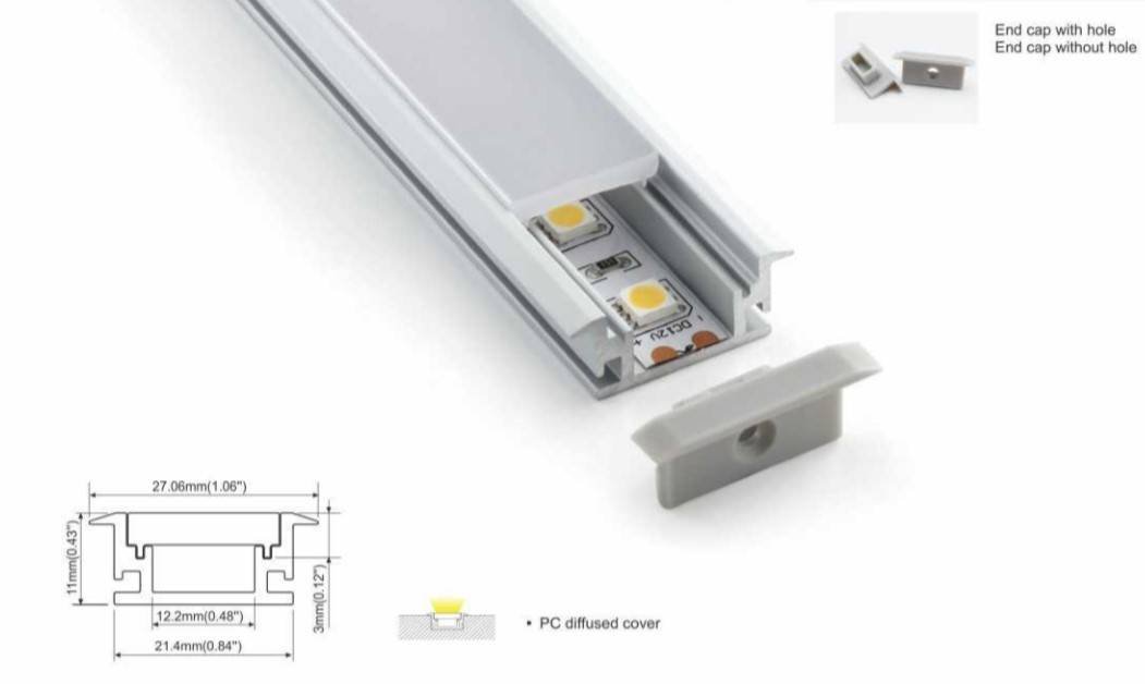 Aliuminio profilis vandeniui atspariai įleidžiamai LED juostai 27x11mm (2 metro)