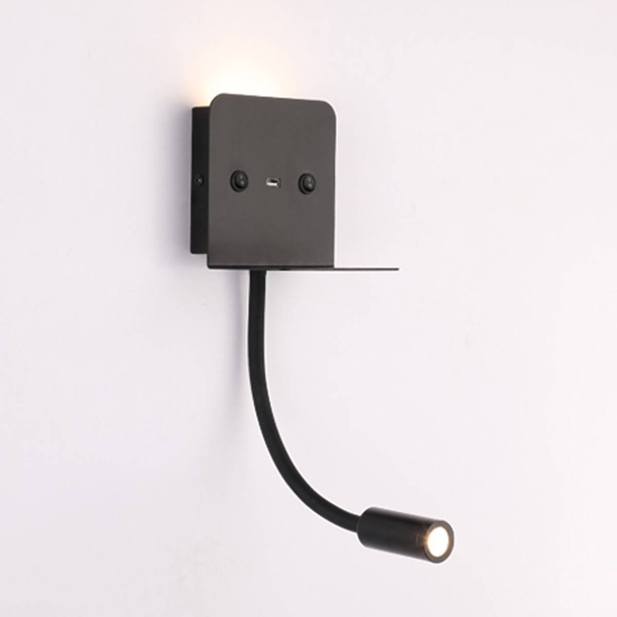 „SLANGE“ 3 W LED sieninis šviestuvas skaitymui, su pasukamu korpusu ir USB įkrovimo baze