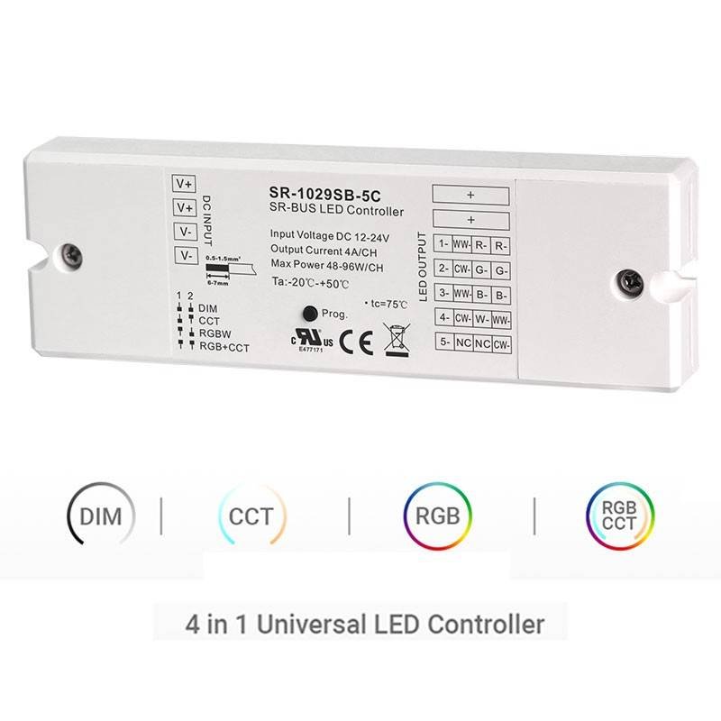 12–24 V „Bluetooth“ valdiklis: vienos spalvos + CCT + RGBW + RGBCCT „4-in-1“