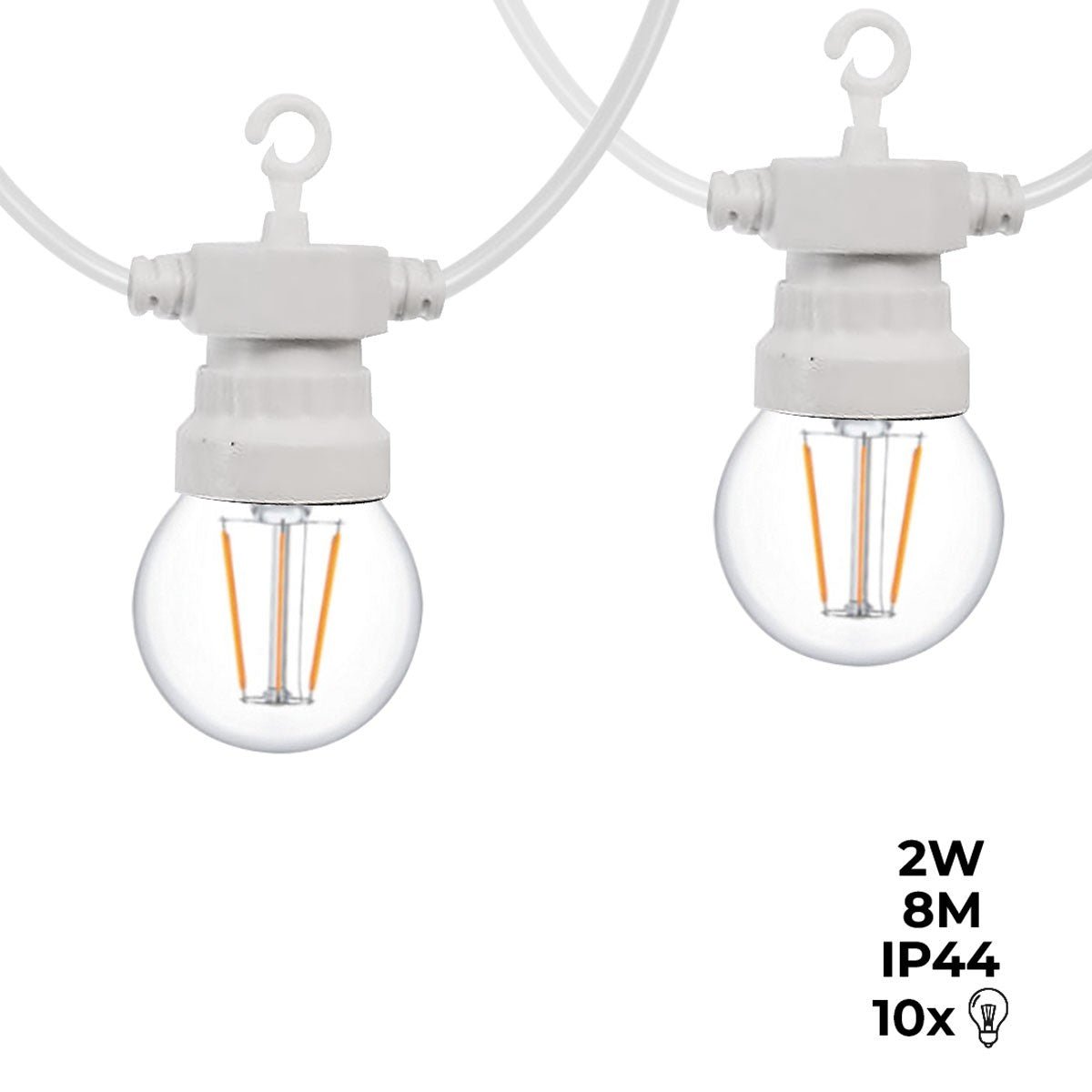 LED girliandų baltas laidas 10 LED lempučių 3000ºK