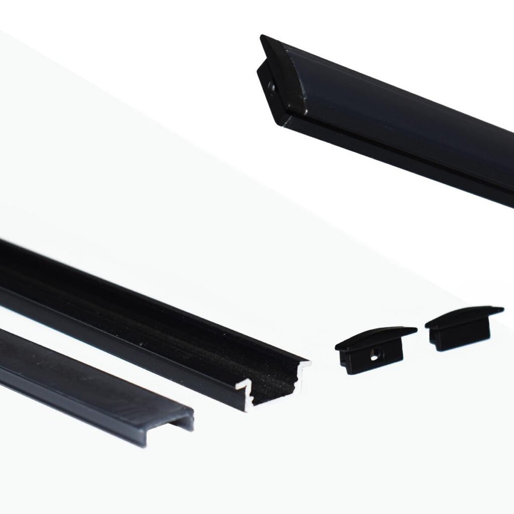 Įleidžiamas aliuminio profilis LED juostai su difuzoriumi – 2 dangteliai – 23x8 mm – 2 metrai