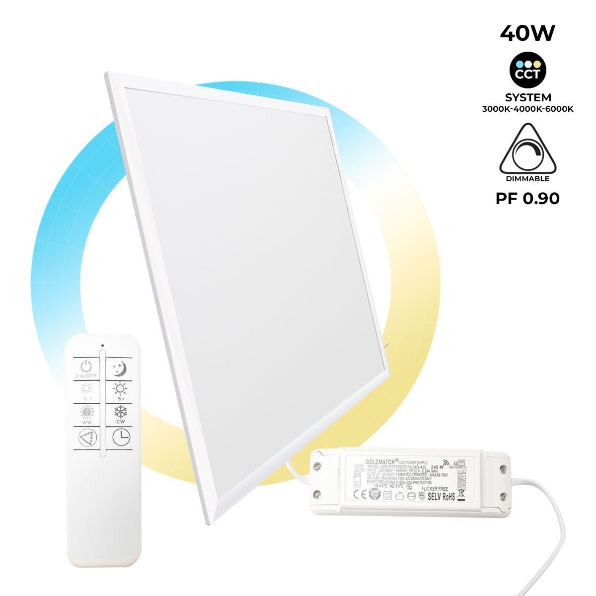 Plonas CCT reguliuojamas LED skydelis su nuotolinio valdymo pultu