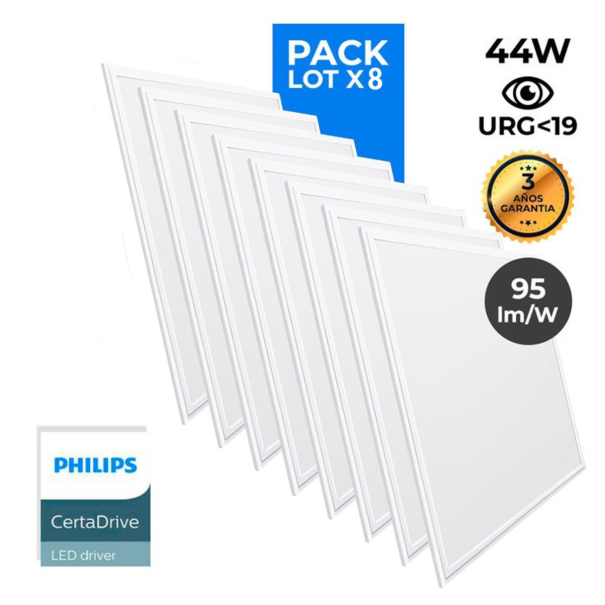8 plonų LED panelių paketas 60X60 cm