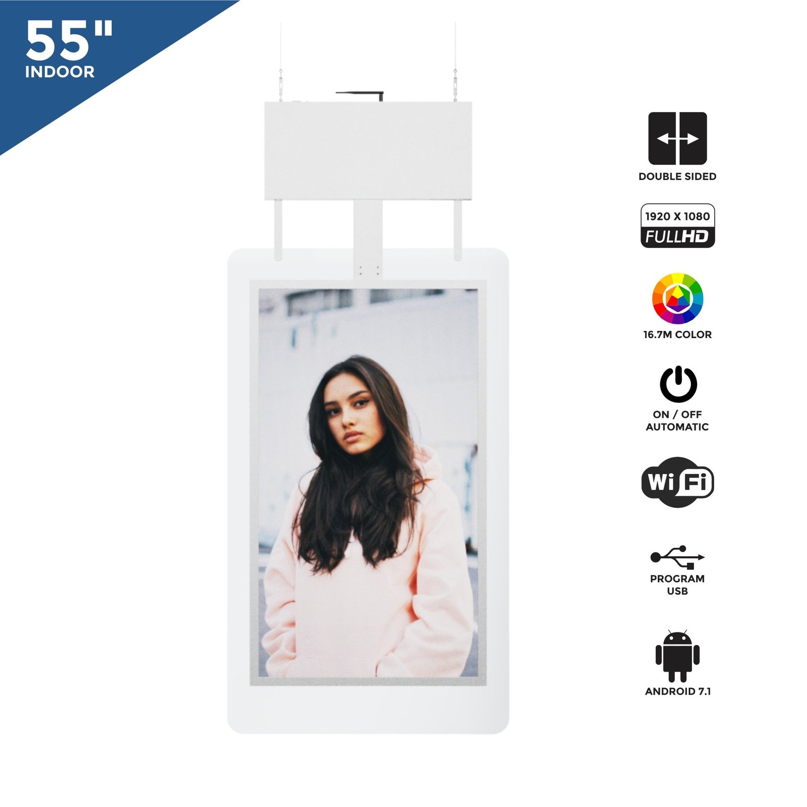 55" Full HD LCD pakabinamas reklamos ekranas