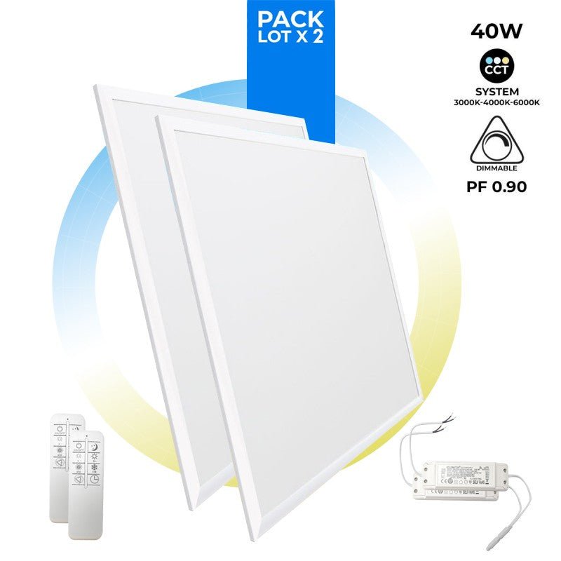2 LED plonų CCT reguliuojamų LED panelių paketas su nuotolinio valdymo pultu