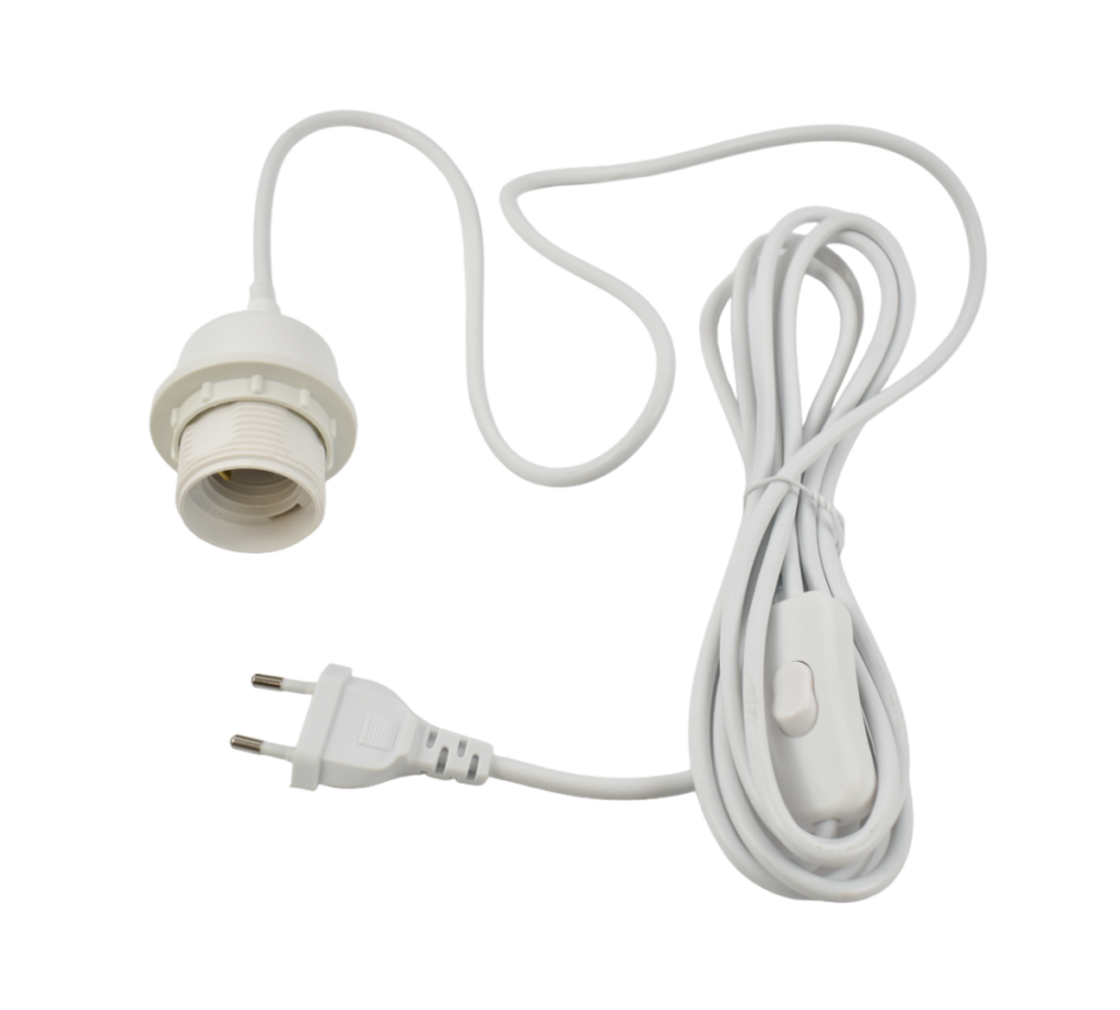 E27 lizdas su PVC laidu, jungikliu ir kištuku