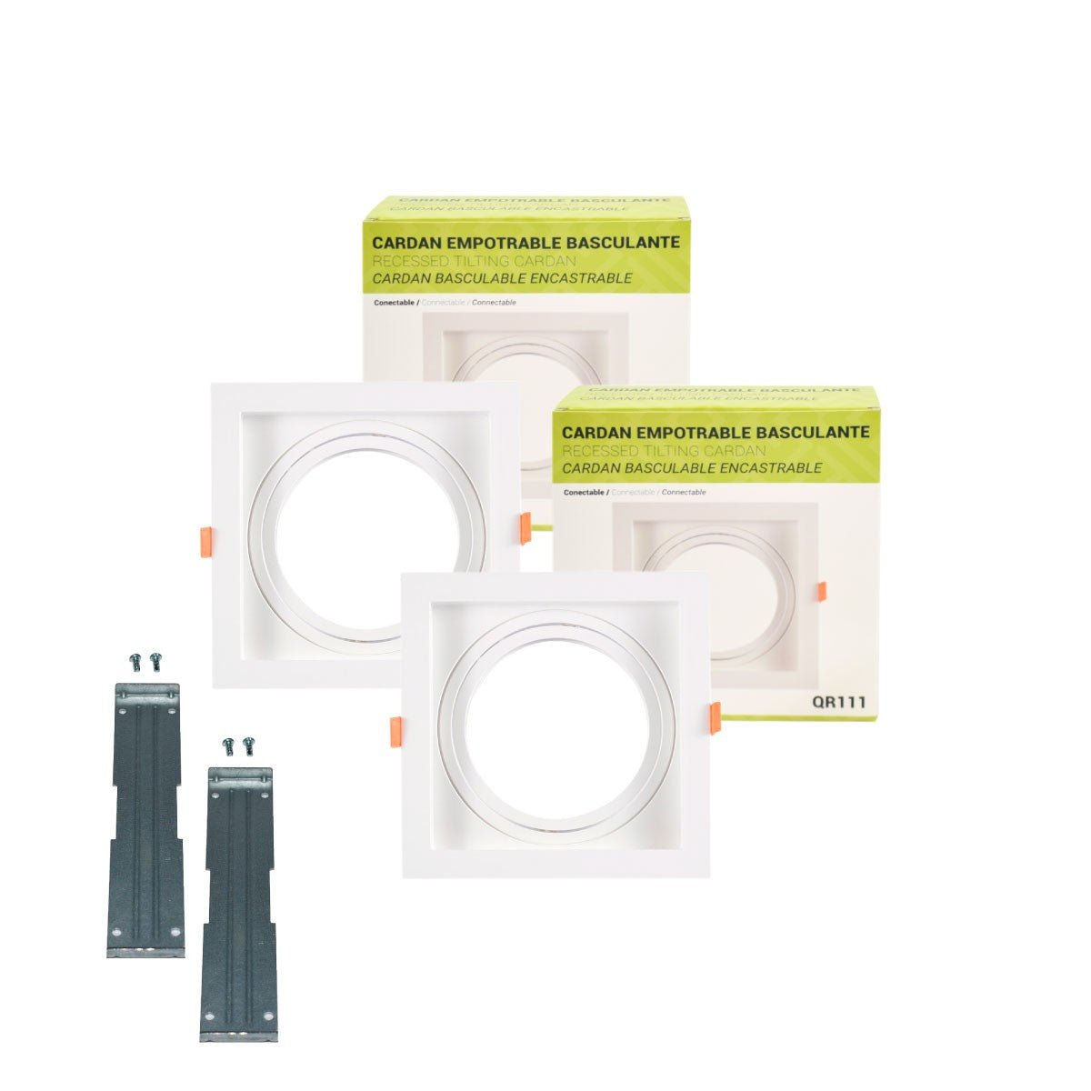 Pack x 2 – kardano tipo kvadratinis priekinio apšvietimo žiedas QR111 arba AR111 lemputei – pjaustoma 155 x 155 mm