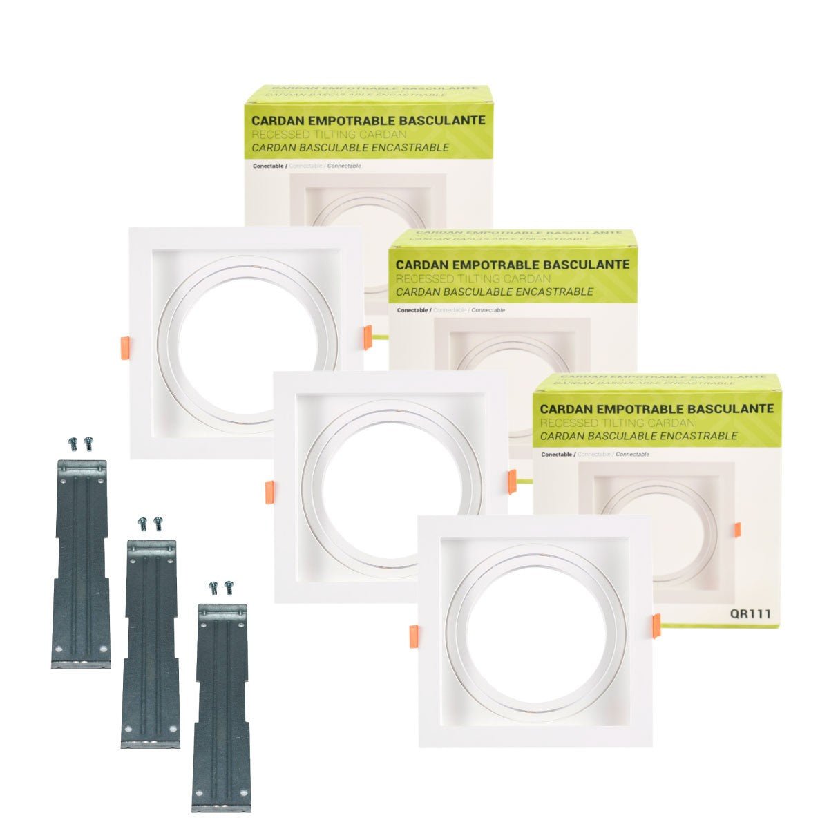 Pack x 3 – kvadratinis kardano tipo apšvietimo žiedas QR111 arba AR111 lemputei – pjaustoma 155 x 155 mm