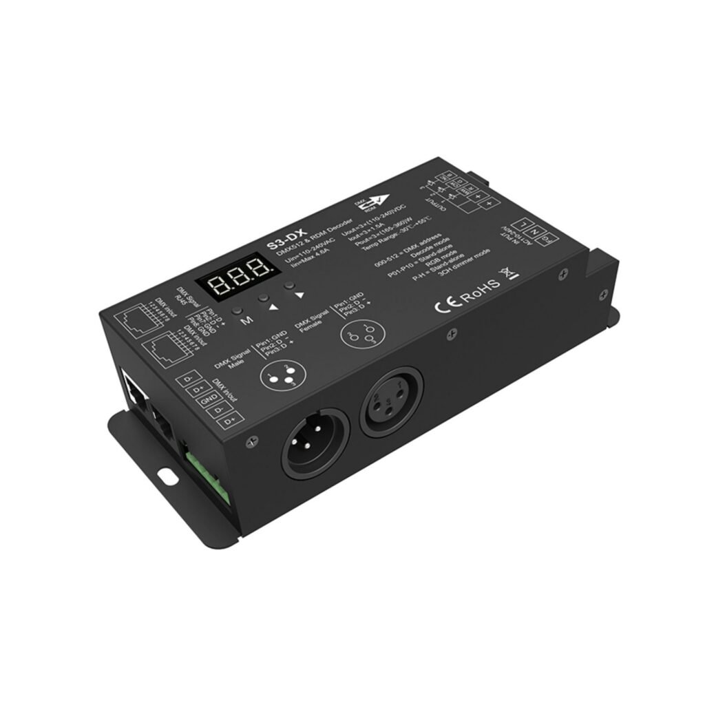 DMX512 dekoderis 110-240V AC – 1,5A/kanalas – 3 kanalai