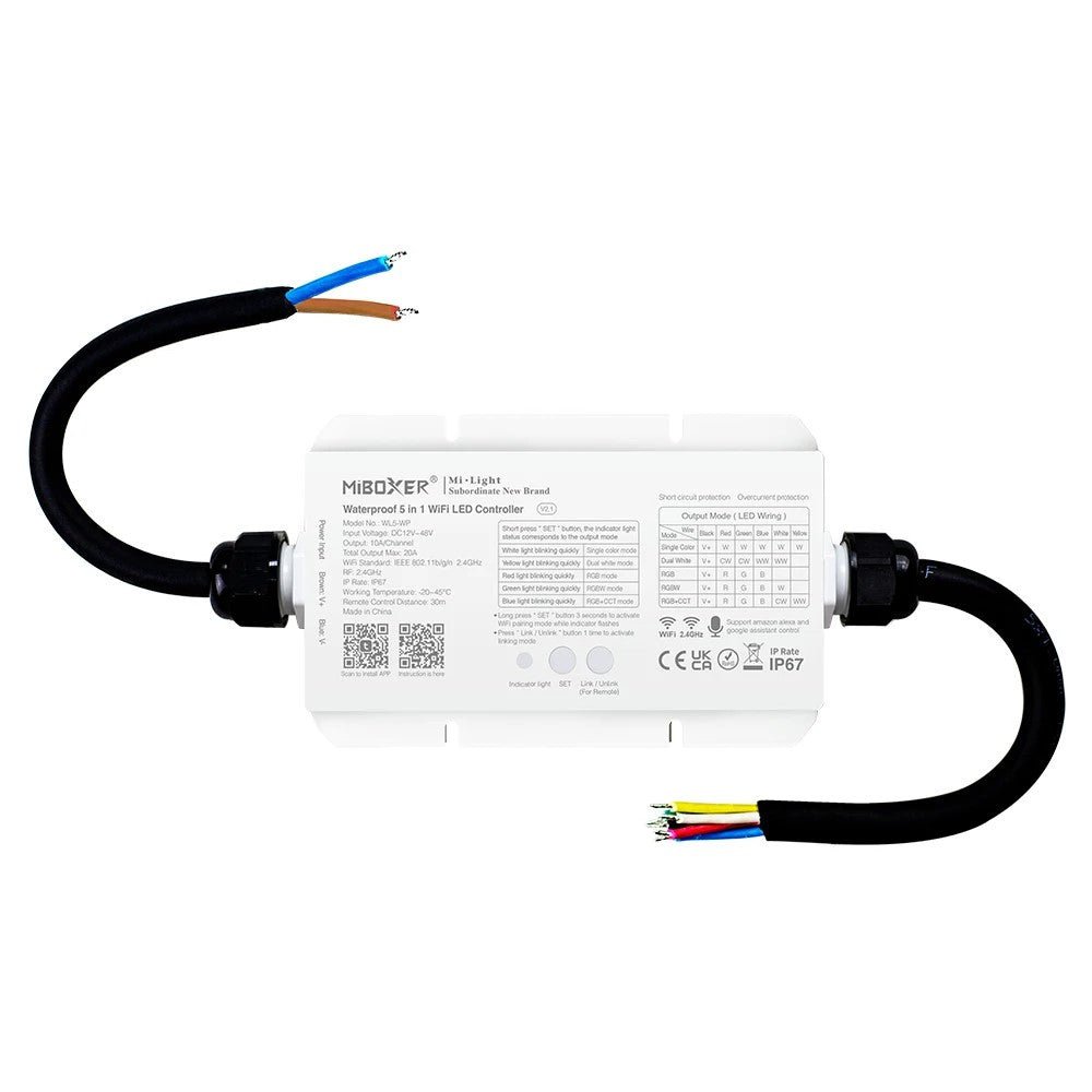 5-in-1 vandeniui atsparus LED juostų valdiklis