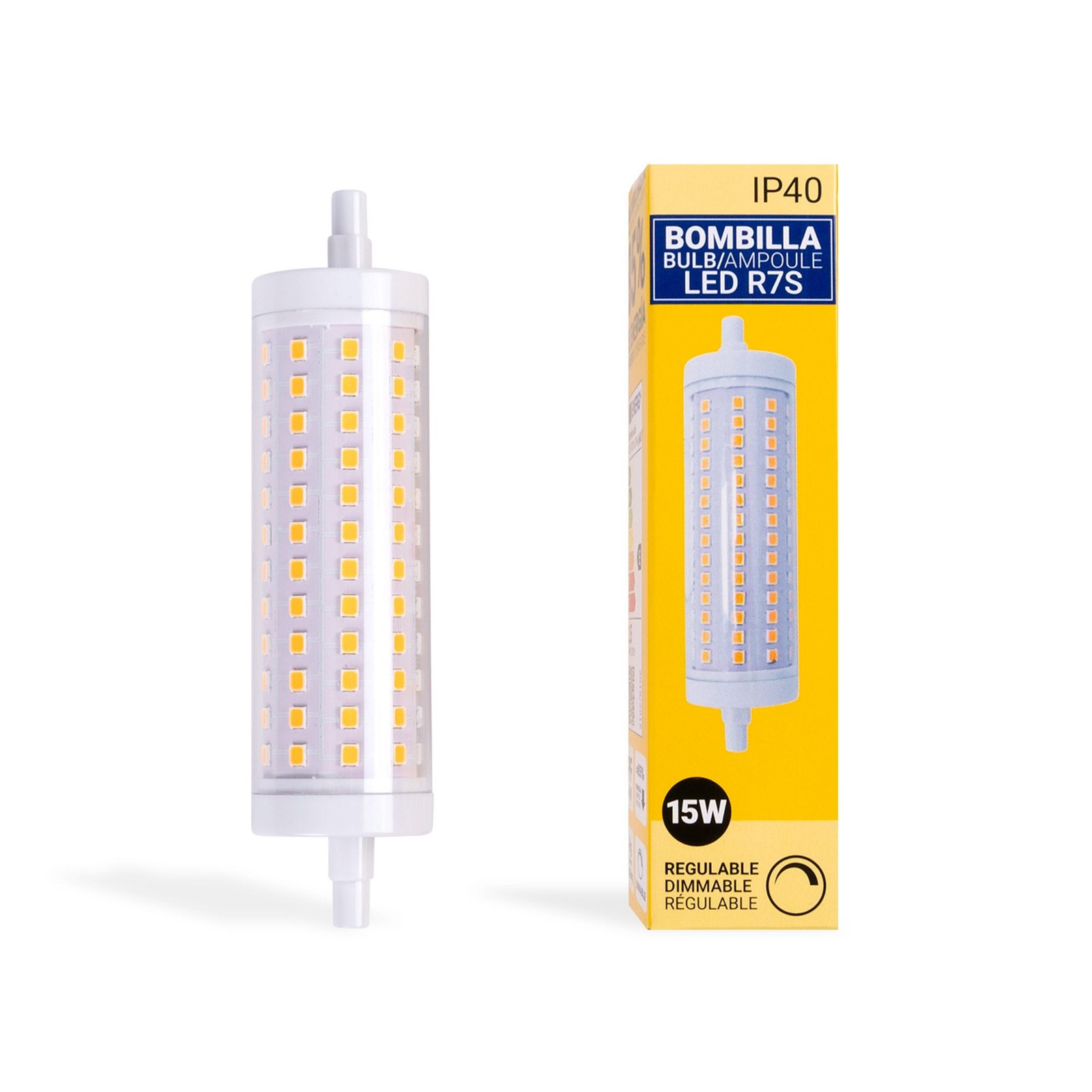 Reguliuojamo šviesos stiprumo R7S LED lemputė, 118 mm