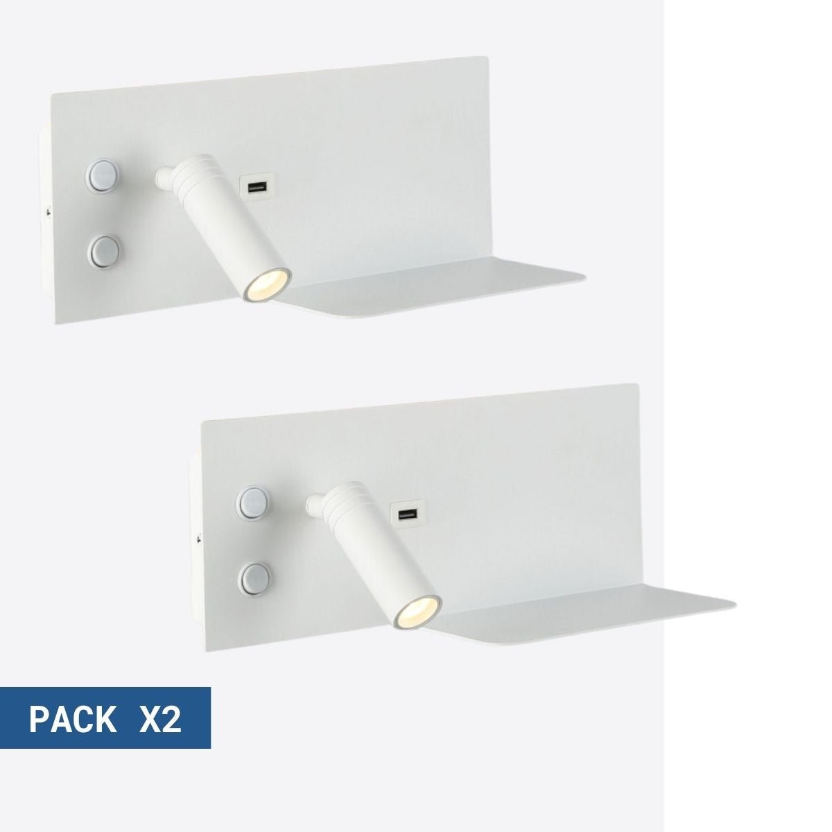 Pack x 2 – sieninė skaitymo lemputė su USB jungtimi "Kerta" – dviguba šviesa – 3W+7W