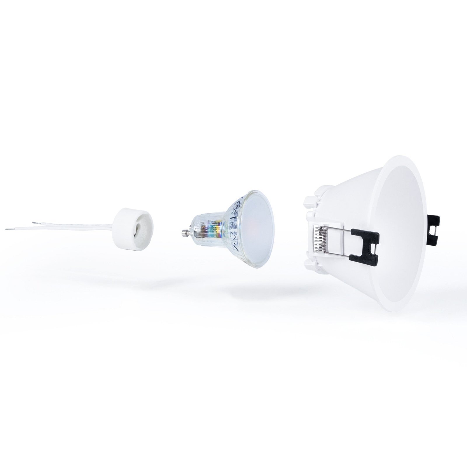 KIT – įleistas žemyn apšviestas žiedas Ø93mm + 5.4W GU10 lemputė + lizdas