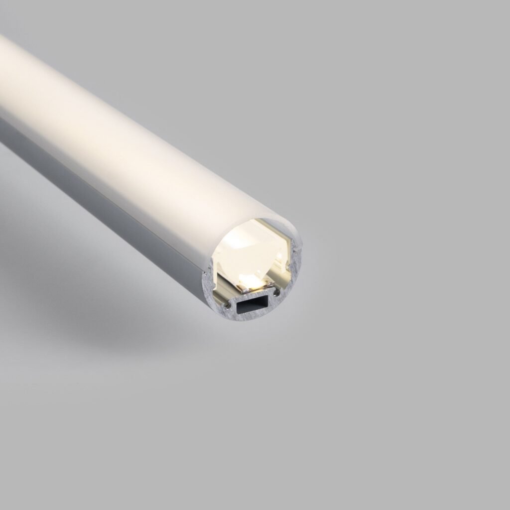 Aliuminio profilis, skirtas ≤ 13 mm LED juostelei – paviršinis – ø 28 mm – 2 metrai