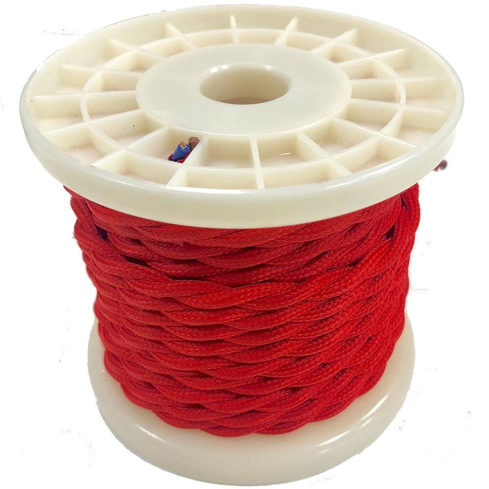 Dekoratyvinis pintas tekstilinis elektros kabelis 2×0,75, raudonas