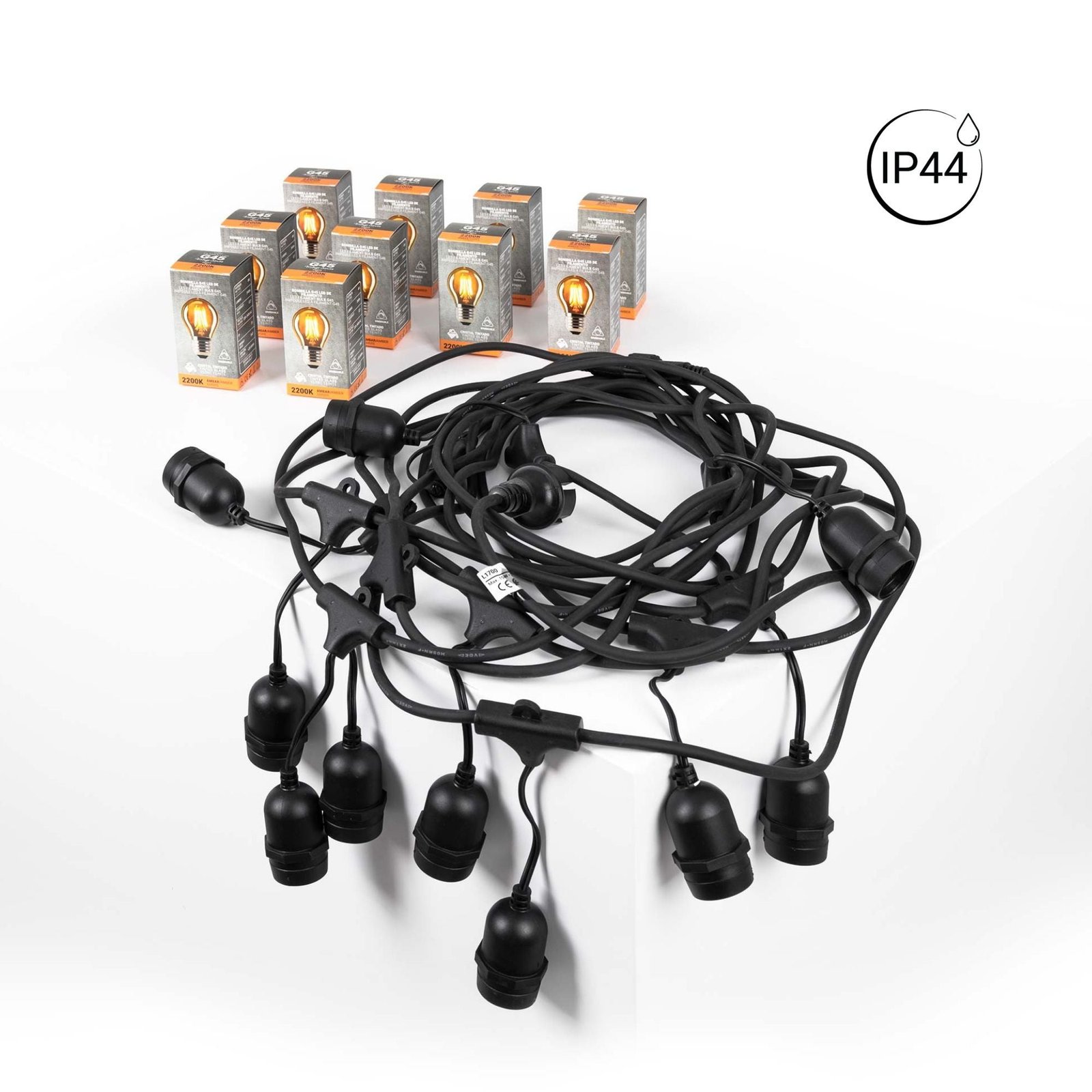 Rinkinys – 11,5 m lauko girliandos + 10 LED G45/E27 girliandų lemputės 4W – 2200K – IP44