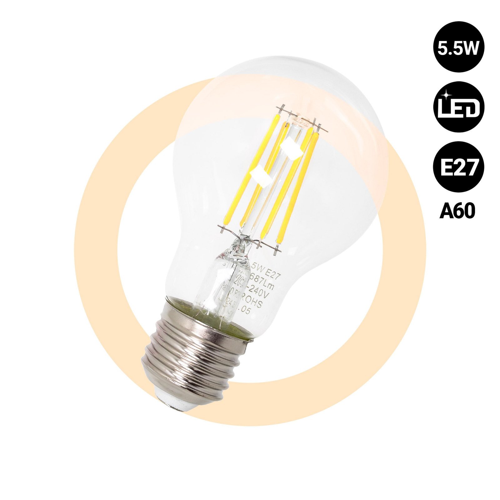 LED kaitrinė lemputė E27 A60