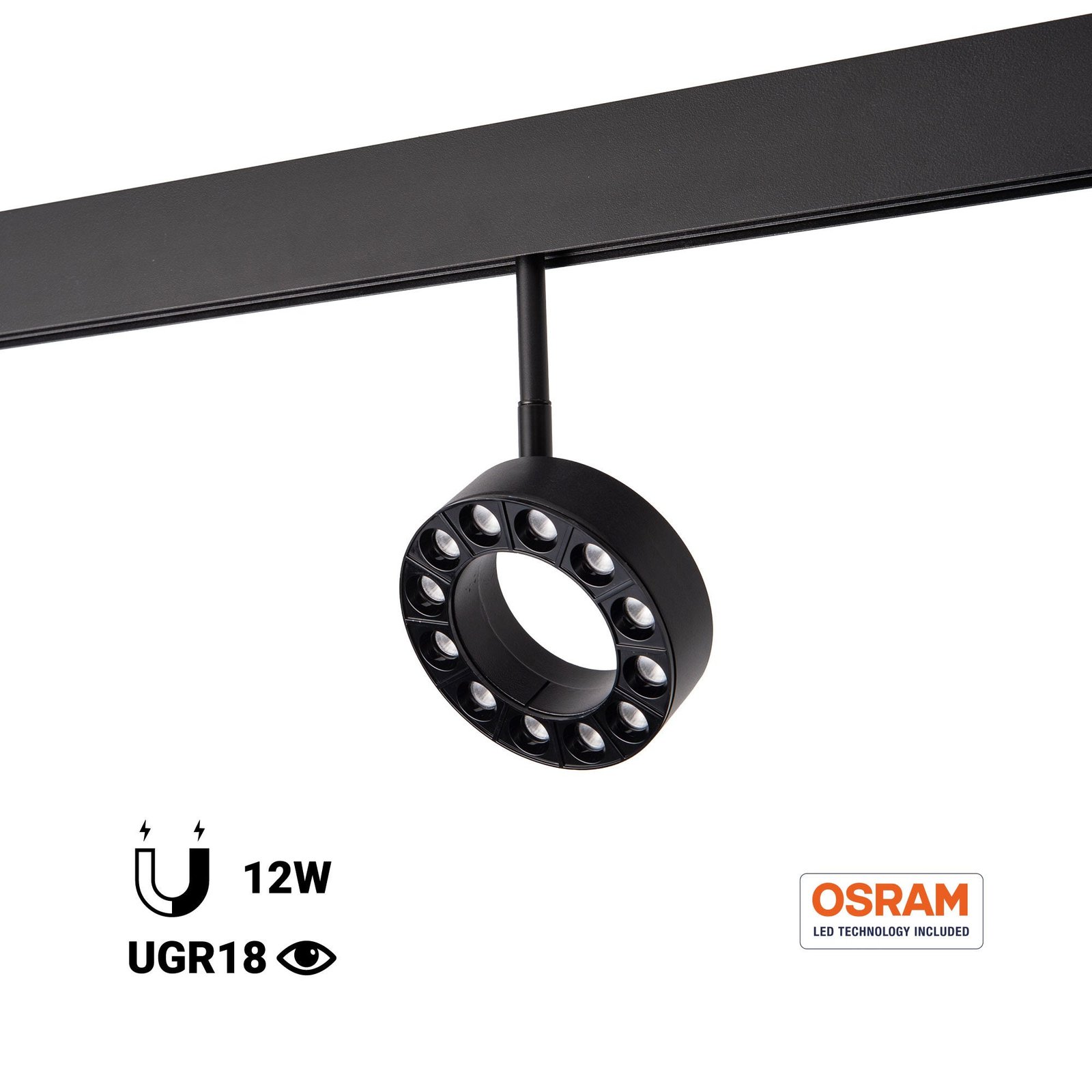 Apvalus LED šviestuvas magnetiniam bėgiui 48V