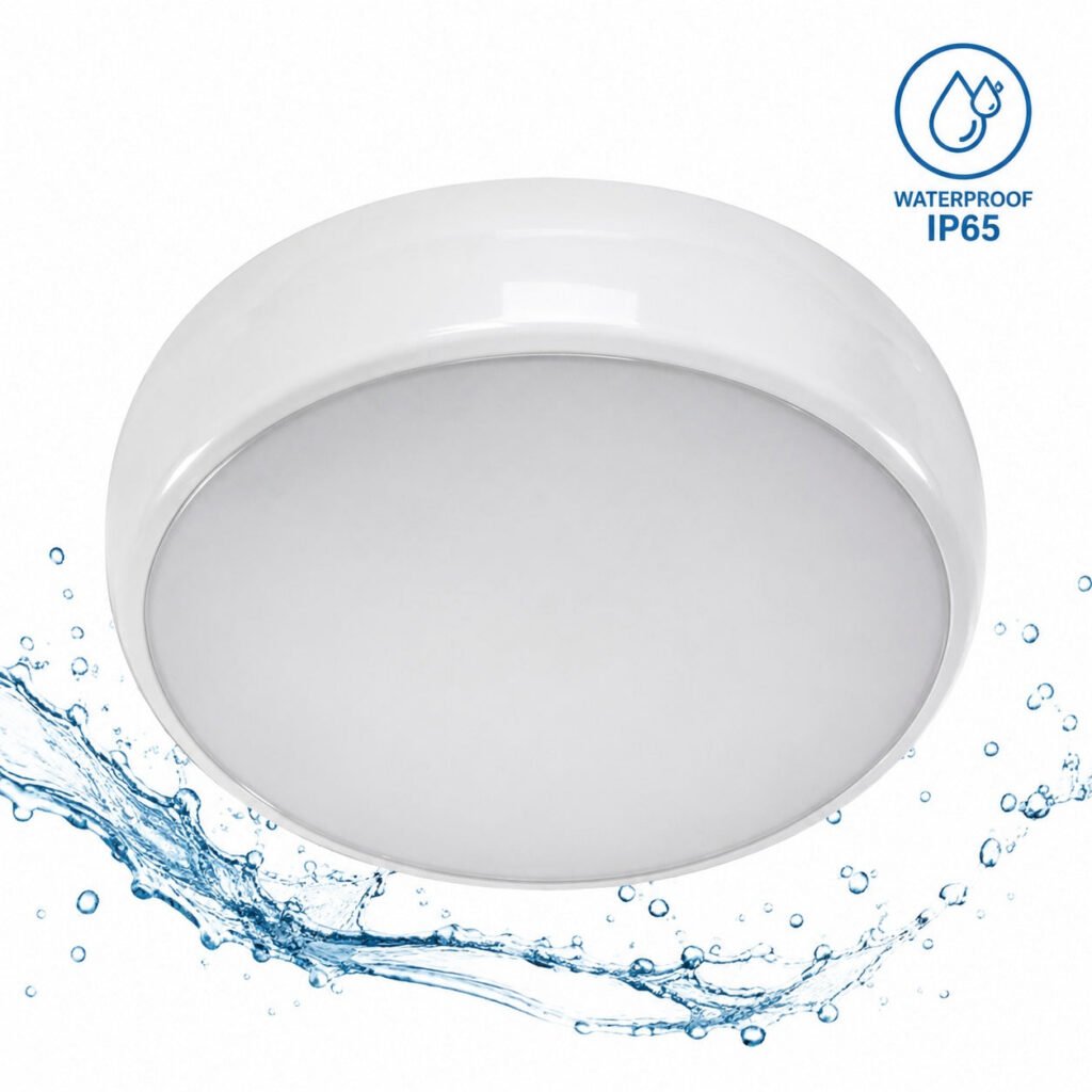 Vandeniui atsparus LED lubinis šviestuvas su judesio jutikliu + avarinis apšvietimas – CCT – reguliuojama galia 12 W–16 W – Ø31 cm – IP65