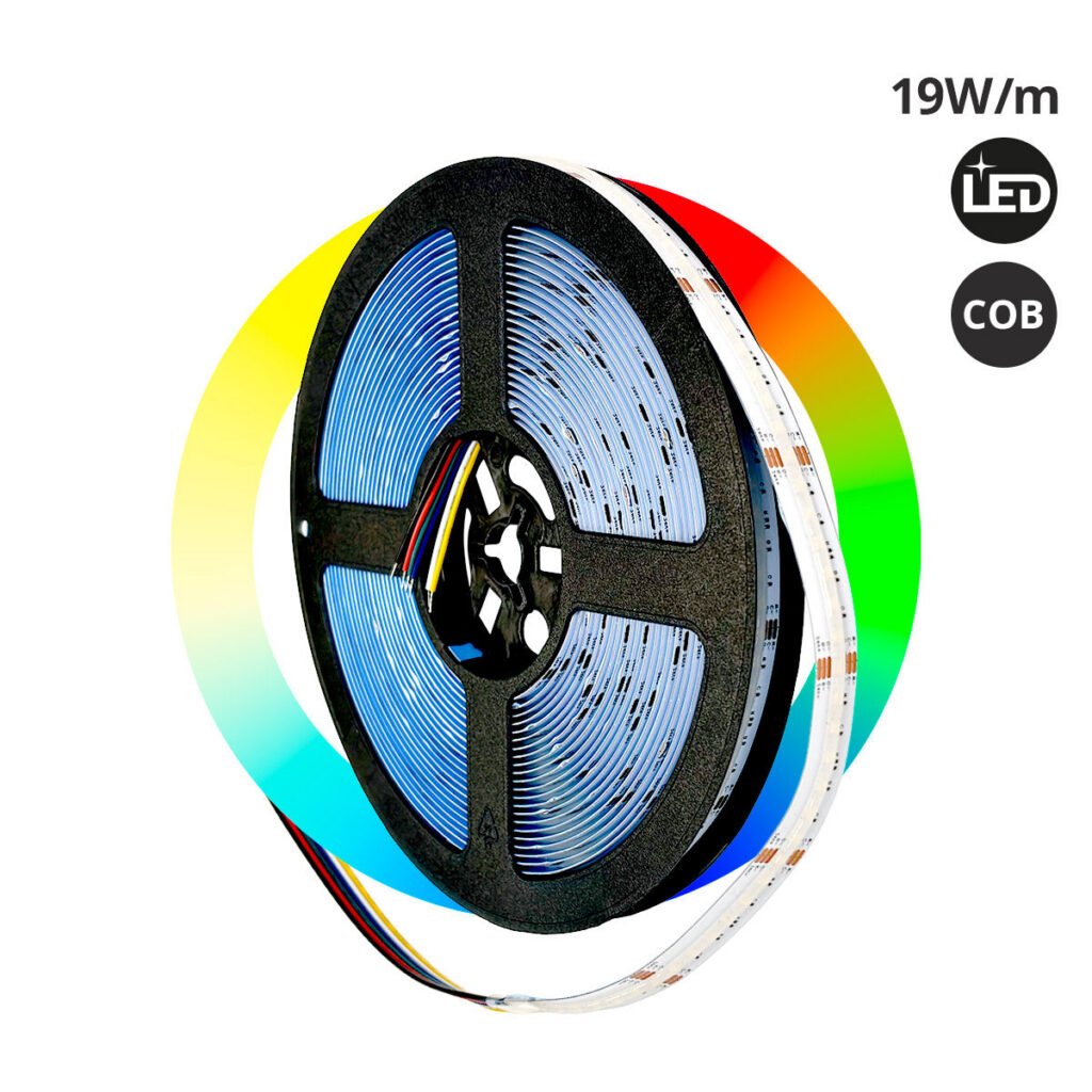 24 V nuolatinės srovės COB LED juosta – RGB + CCT – 19 W/m – 12 mm – IP20 – 10 metrų ritinys