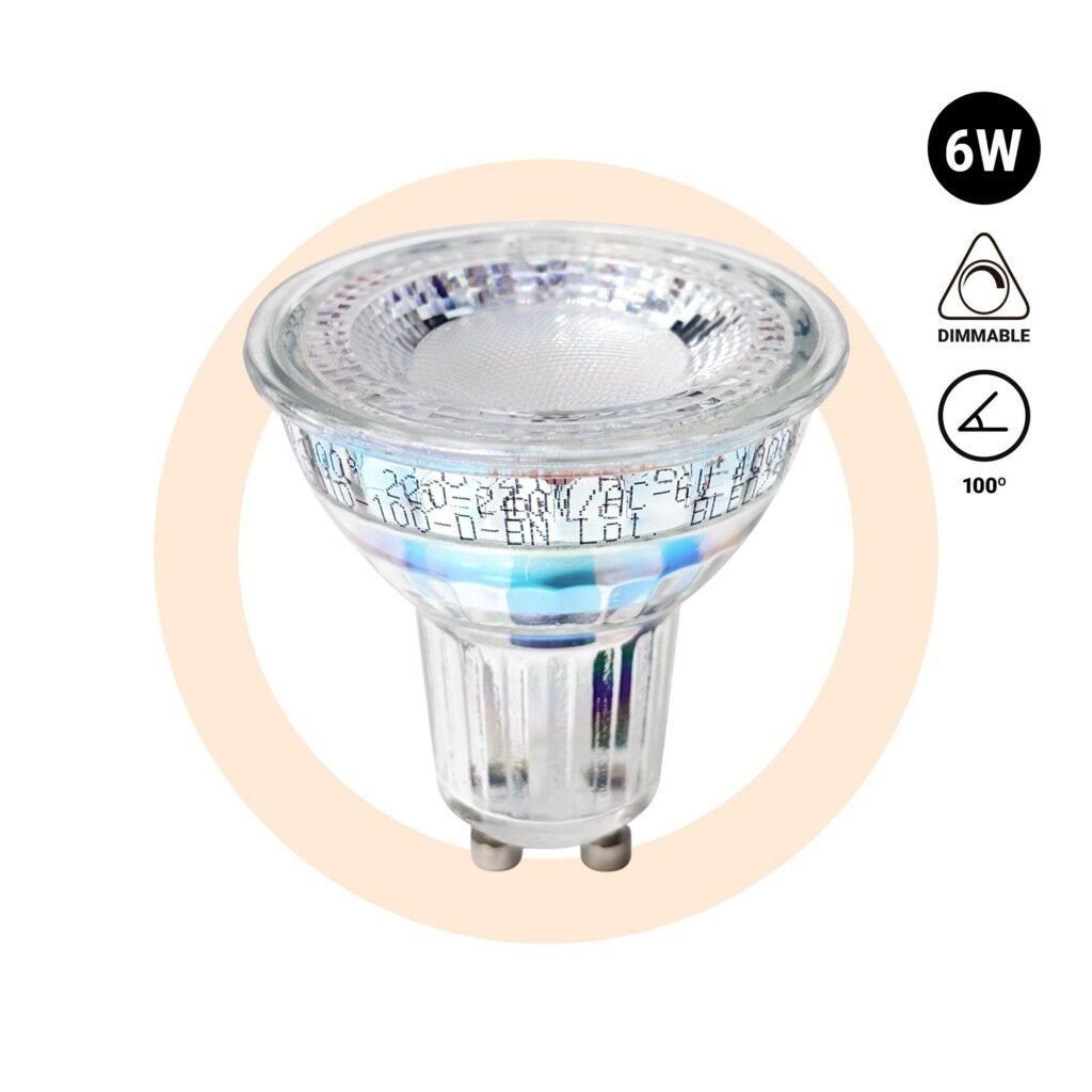 GU10 PAR16 LED lemputė – 6 W – su reguliuojamu šviesos stiprumu – 700 lm – 100°
