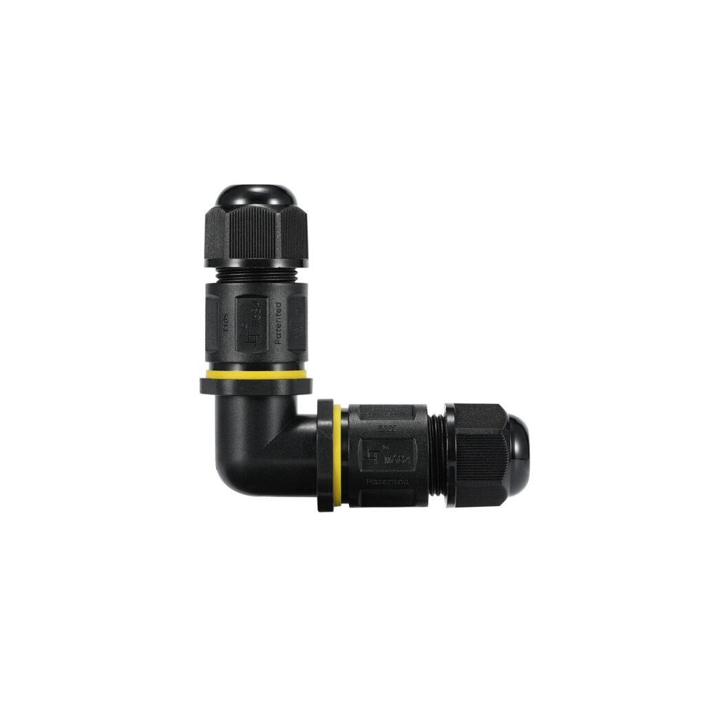 Vandeniui atsparus L formos jungtis – 3P – IP68 – 0,5–2,5 mm² – 24 A – T105