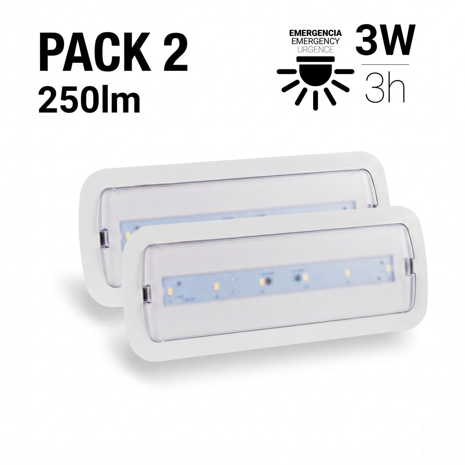 2 vnt. – 3W LED avarinė lemputė – 250lm – 3 valandų autonomija