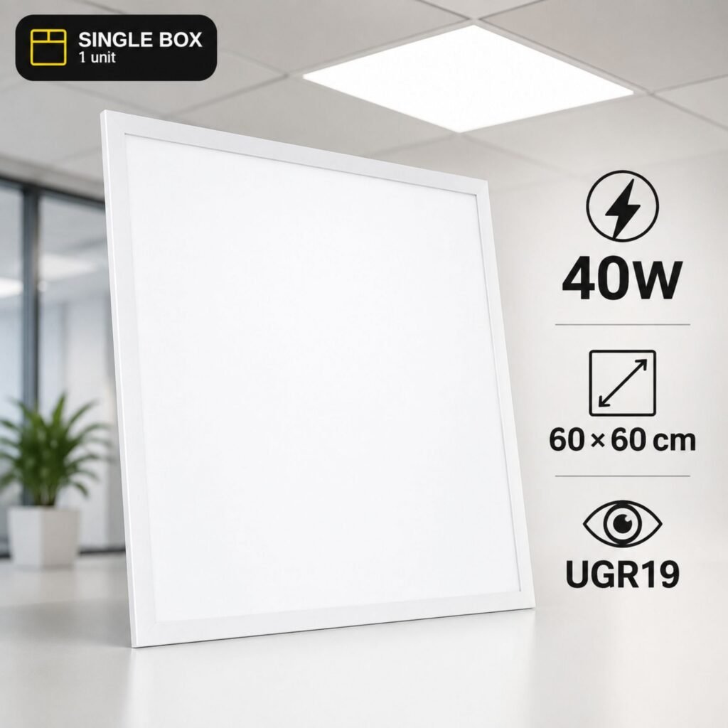 Apšvietimas su įleidžiamu LED skydeliu 60x60cm - 40W - 100lm/W - Tvarkyklės be mirgėjimo - UGR19 - IP40 - (Dėžutė x1)