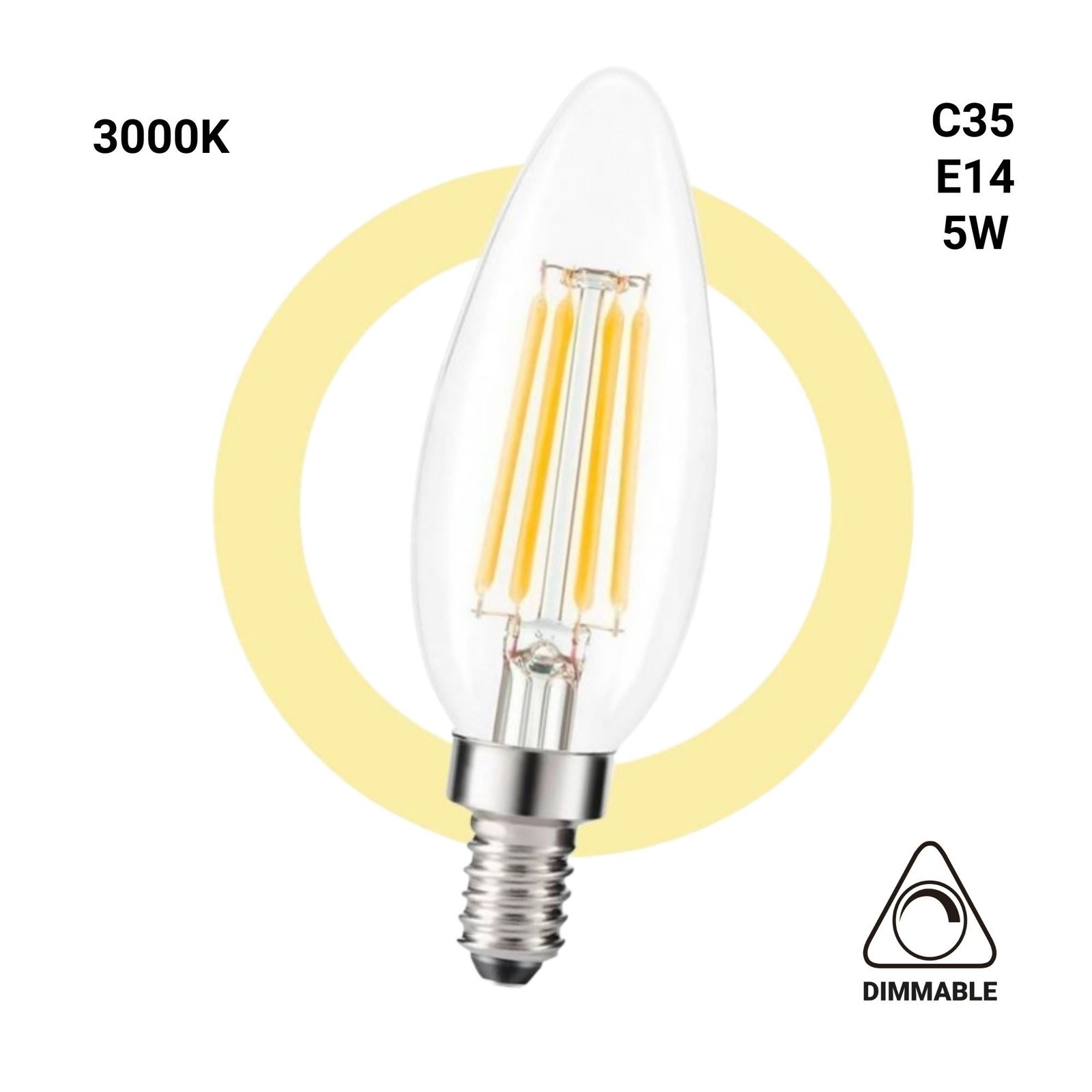 LED žvakės formos lemputė E14 C35, kaitrinė, 5 W, skaidri